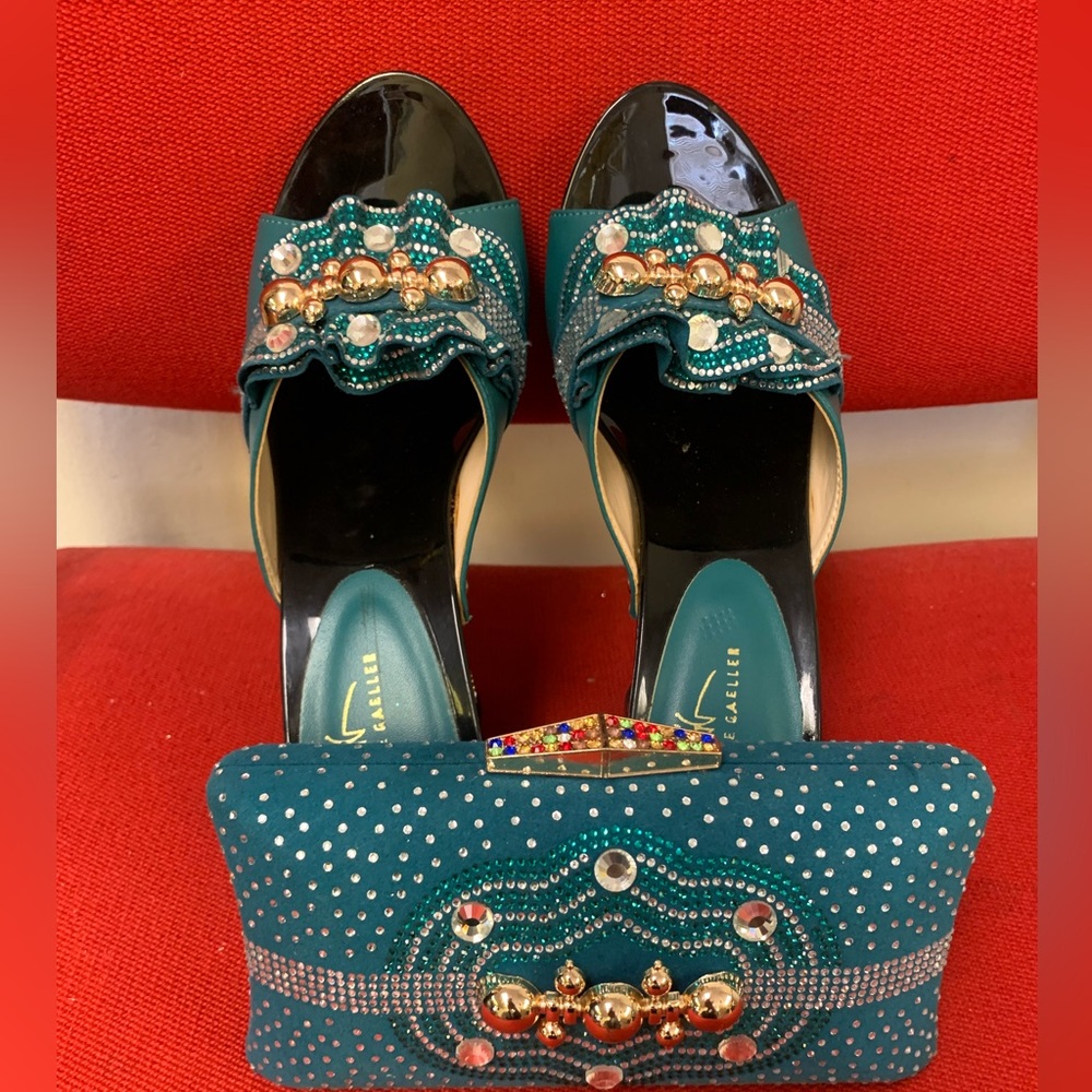 Teal Embellished Heels and Clutch Set